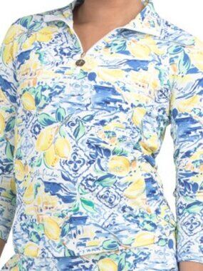 Stella Parker Lemon Mosaic Quarter-Zip Pullover